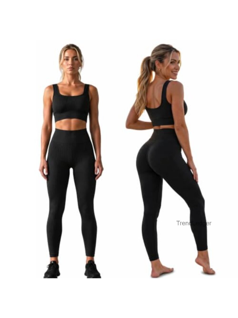 Seamless Ribbed Crop Tank High Waist Shorts Yoga Set 2 Piece